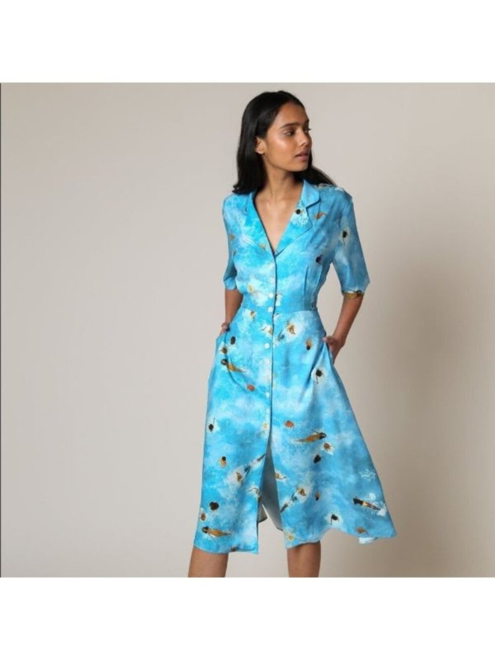 Rachel Antonoff Women 0 Peri Shirt Dress Blue Pool Party Print Novelty A Line